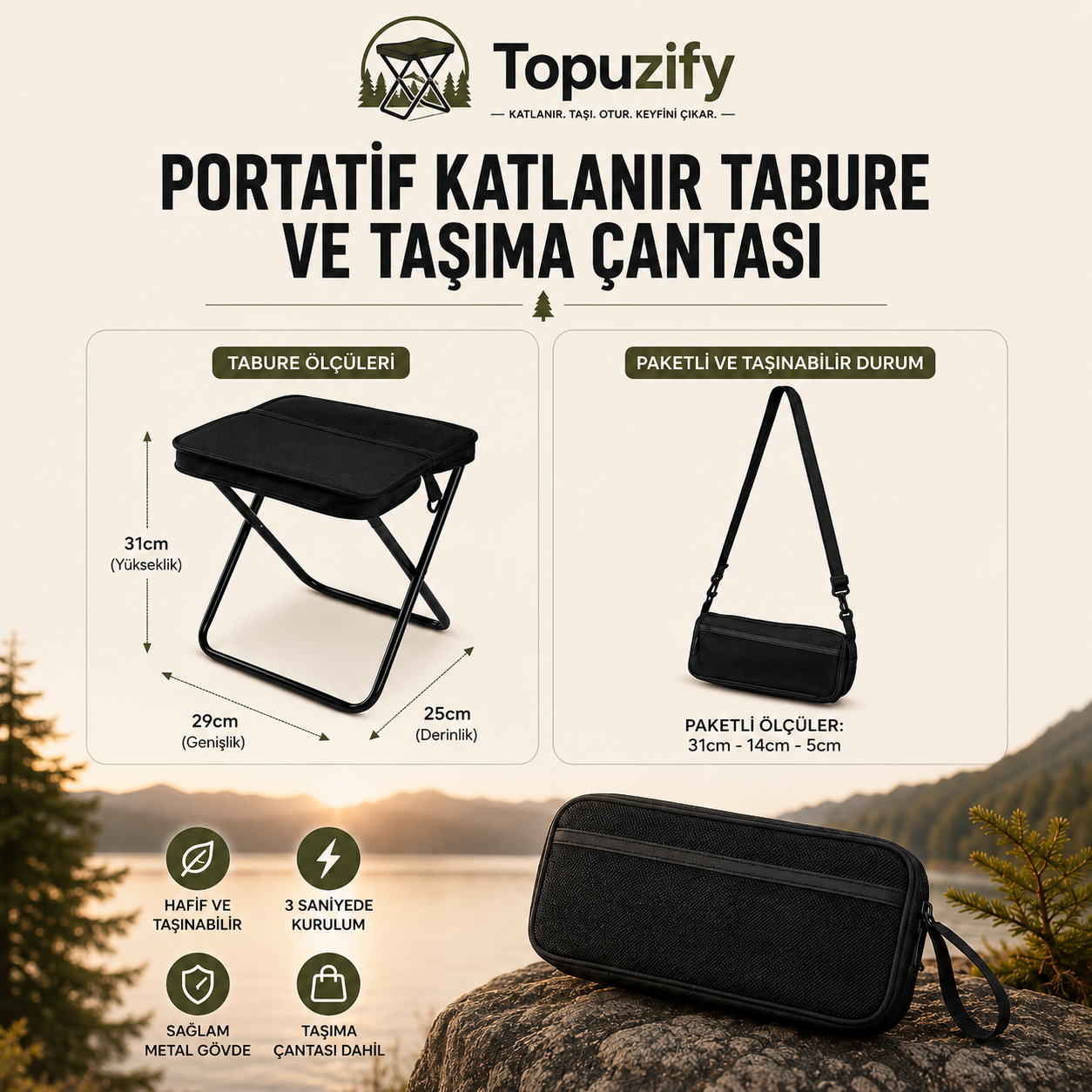 Topuzify CampSeat Katlanabilir Kamp Taburesi